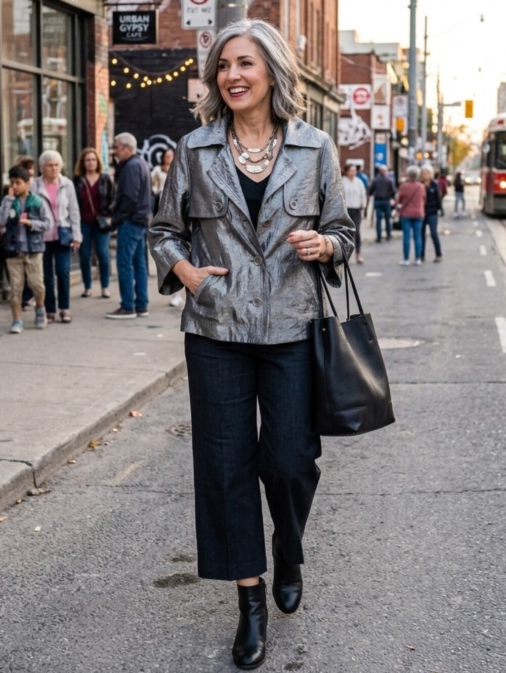 Metallic Silver Women's Jacket - By Ruby Rd. - Picture 2 of 6